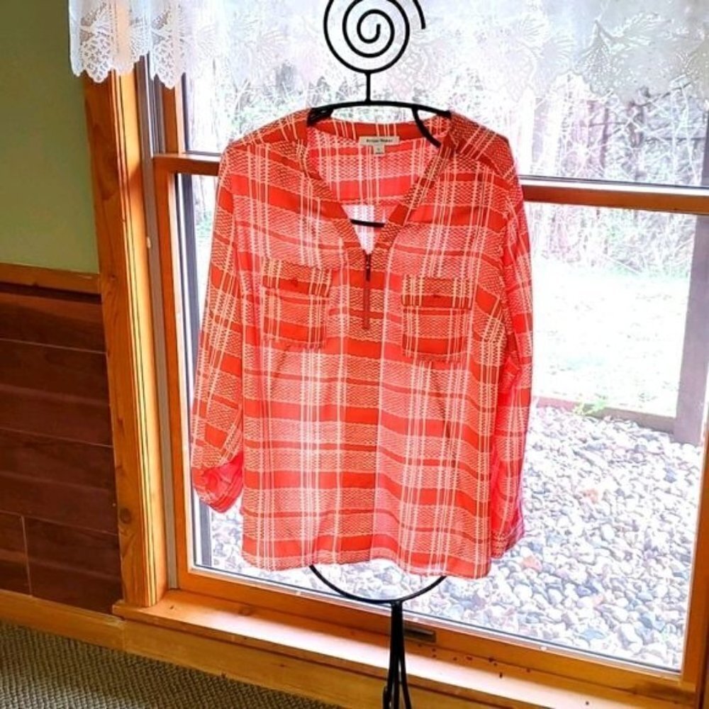 Studio Works Long Sleeve Zippered & Buttoned, Pocketed Fall Colored Sz XL Blouse